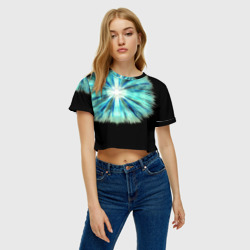 Женская футболка Crop-top 3D Тай-дай бирюзовый круг - фото 2