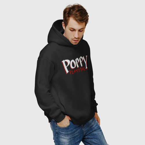 Мужское худи Oversize хлопок Poppy Playtime лого, цвет черный - фото 7