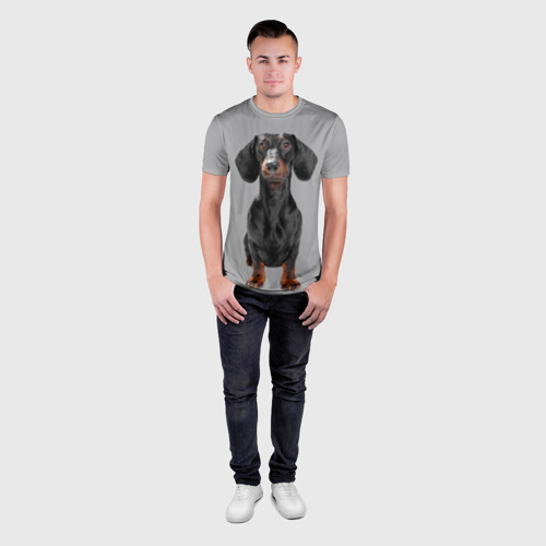 Мужская футболка 3D Slim с принтом Такса порода, вид сбоку #3