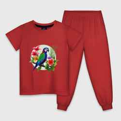 Детская пижама хлопок Попугай среди цветов