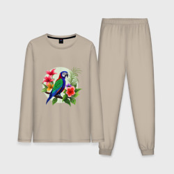 Мужская пижама с лонгсливом хлопок Попугай среди цветов