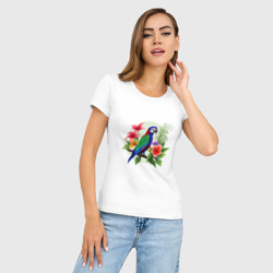 Женская футболка хлопок Slim Попугай среди цветов - фото 2