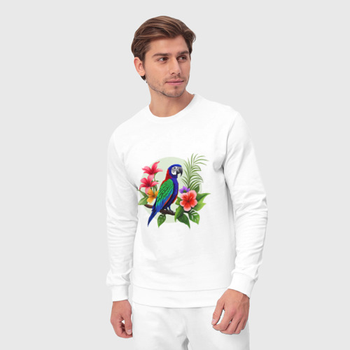 Мужской костюм хлопок Попугай среди цветов, цвет белый - фото 5