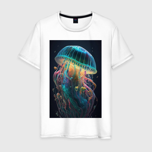 Мужская футболка из хлопка с принтом Большая медуза, вид спереди №1