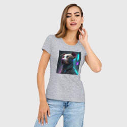 Женская футболка хлопок Slim Питбуль Киберпанк - нейросеть - фото 2