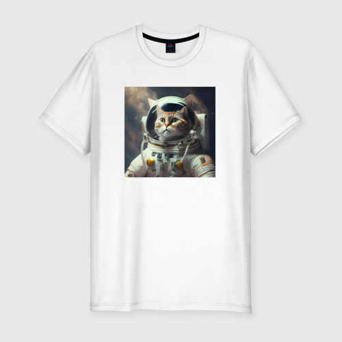 Мужская футболка хлопок Slim Кот-космонавт - нейросеть, цвет белый