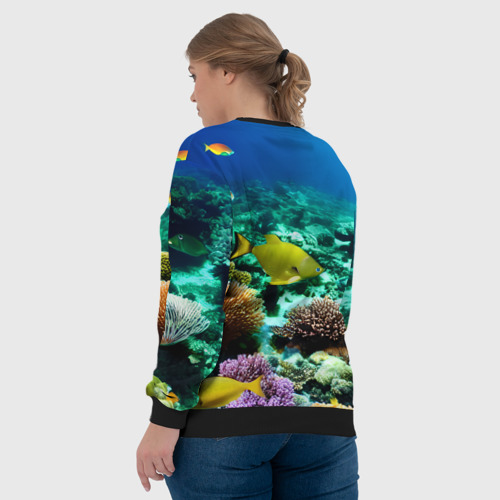 Женский свитшот 3D с принтом Рыбы на дне моря, вид сзади #2