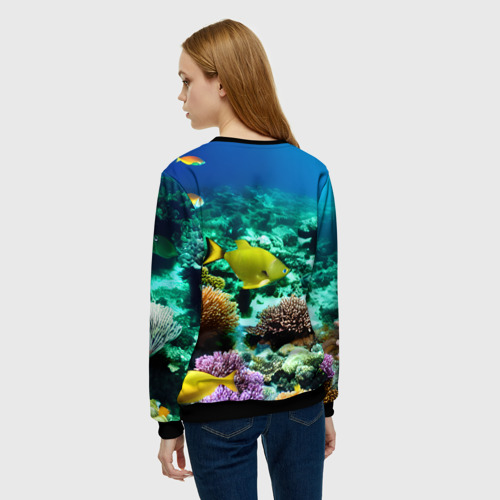 Женский свитшот 3D с принтом Рыбы на дне моря, вид сзади #2