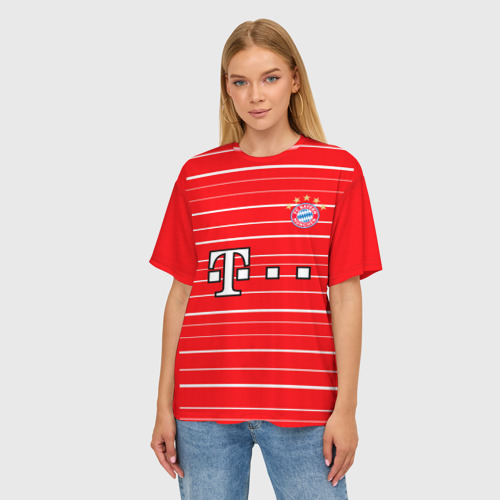 Женская футболка oversize 3D ФК Бавария Мюнхен форма 22-23 домашняя, цвет 3D печать - фото 3