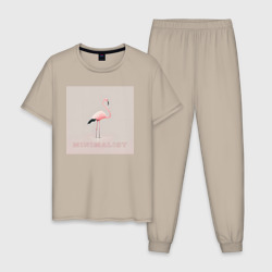 Мужская пижама хлопок Розовый фламинго - минимализм - нейросеть