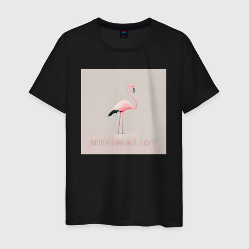 Мужская футболка хлопок с принтом Розовый фламинго - минимализм - нейросеть, вид спереди #2