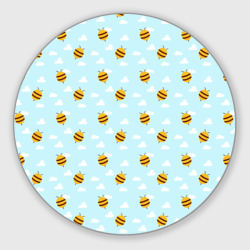 Круглый коврик для мышки Паттерн облака и пчелы