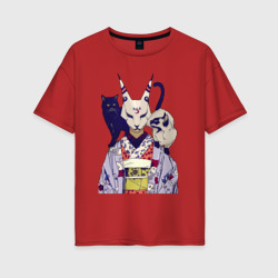 Женская футболка хлопок Oversize Cat women