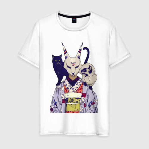 Мужская футболка из хлопка с принтом Cat women, вид спереди №1