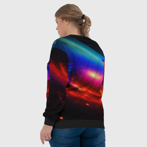 Женский свитшот 3D с принтом Неоновая галактика, вид сзади #2