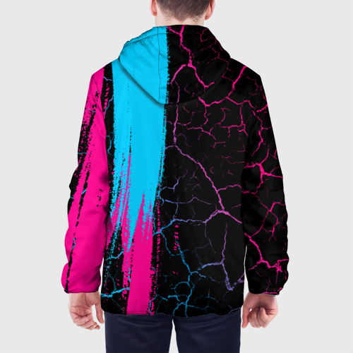 Мужская куртка 3D с принтом Lamborghini - neon gradient: по-вертикали, вид сзади #2