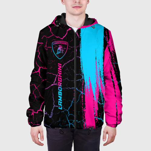 Мужская куртка 3D с принтом Lamborghini - neon gradient: по-вертикали, вид сбоку #3