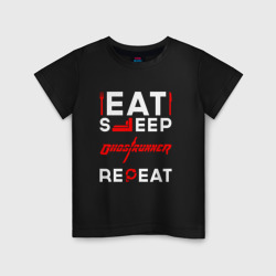 Надпись eat sleep Ghostrunner repeat – Детская футболка хлопок с принтом купить со скидкой в -20%