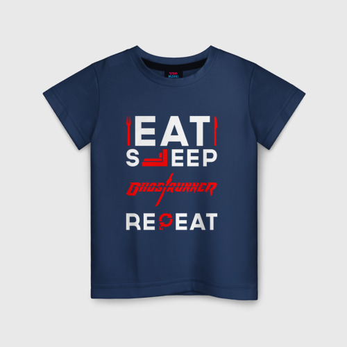 Детская футболка из хлопка с принтом Надпись eat sleep Ghostrunner repeat, вид спереди №1