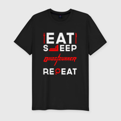 Мужская футболка хлопок Slim Надпись eat sleep Ghostrunner repeat