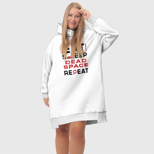 Платье-худи хлопок Надпись: eat sleep Dead Space repeat, цвет белый - фото 6