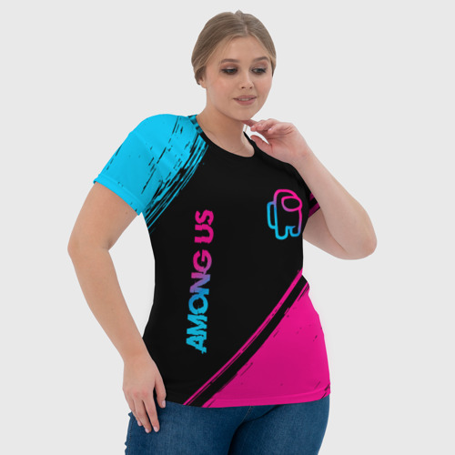 Женская футболка 3D с принтом Among Us - neon gradient: надпись, символ, фото #4