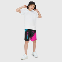 Детские спортивные шорты 3D Among Us - neon gradient: надпись, символ - фото 2