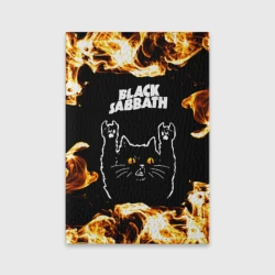 Обложка для паспорта матовая кожа Black Sabbath рок кот и огонь