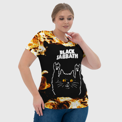 Женская футболка 3D Black Sabbath рок кот и огонь, цвет 3D печать - фото 6