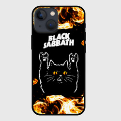 Чехол для iPhone 13 mini Black Sabbath рок кот и огонь