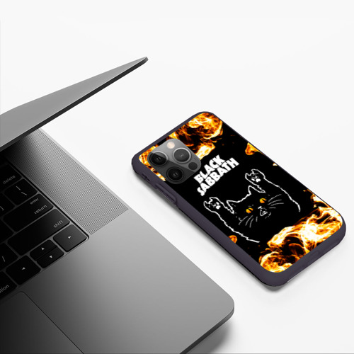 Чехол для iPhone 12 Pro с принтом Black Sabbath рок кот и огонь, фото #4