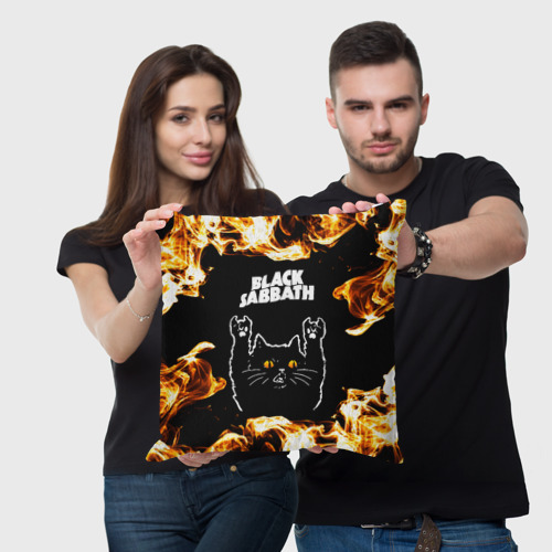 Подушка 3D Black Sabbath рок кот и огонь - фото 3