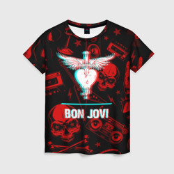 Женская футболка 3D Bon Jovi rock glitch