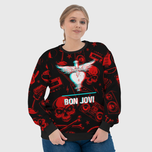 Женский свитшот 3D Bon Jovi rock glitch, цвет 3D печать - фото 6