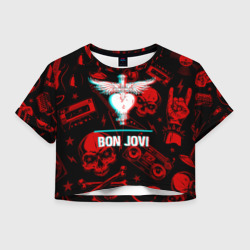 Женская футболка Crop-top 3D Bon Jovi rock glitch