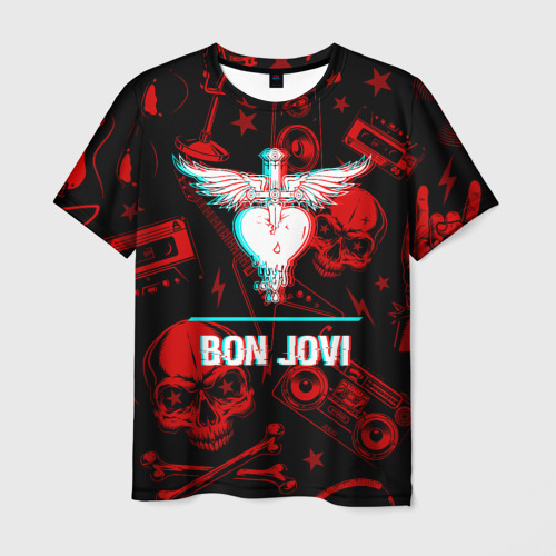 Мужская футболка с принтом Bon Jovi rock glitch, вид спереди №1