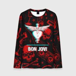 Мужской лонгслив 3D Bon Jovi rock glitch