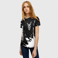 Женская футболка 3D Scorpions и рок символ на темном фоне - фото 2