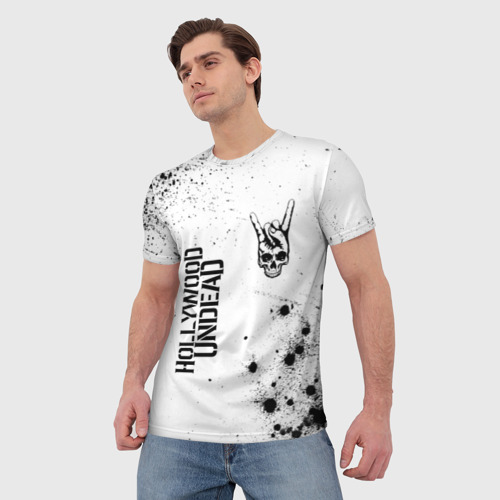 Мужская футболка 3D Hollywood Undead и рок символ на светлом фоне, цвет 3D печать - фото 3