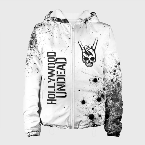 Женская куртка 3D Hollywood Undead и рок символ на светлом фоне, цвет белый