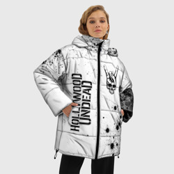 Женская зимняя куртка Oversize Hollywood Undead и рок символ на светлом фоне - фото 2