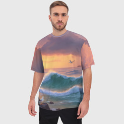 Мужская футболка oversize 3D Море, волны, чайки - фото 2