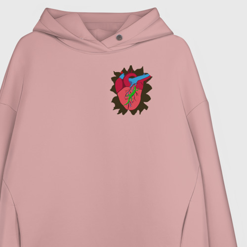 Женское худи Oversize хлопок Сердце с саламандрой, цвет пыльно-розовый - фото 3