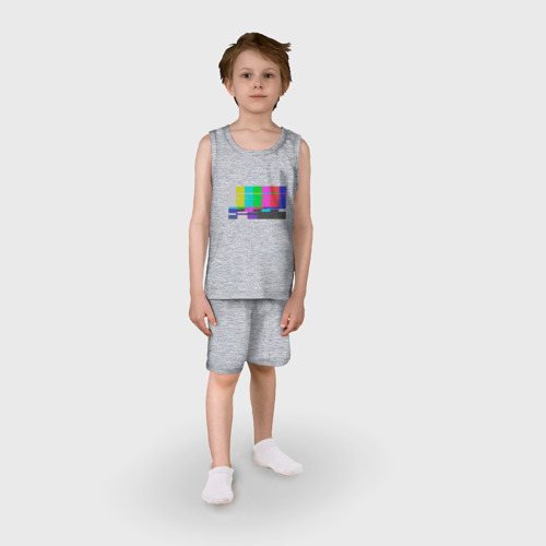Детская пижама с шортами хлопок Разноцветные полосы в телевизоре, цвет меланж - фото 3