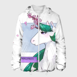 Мужская куртка 3D Весенний единорог с цветущей сакурой арт