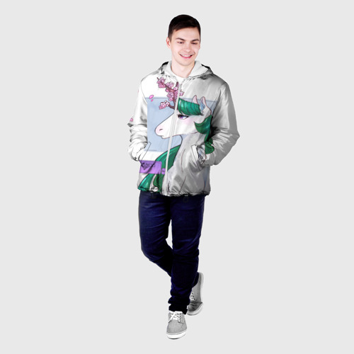Мужская куртка 3D Весенний единорог с цветущей сакурой арт, цвет 3D печать - фото 3