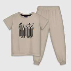 Детская пижама хлопок Прикольный штрих-код из ветвей с воронами на ветках