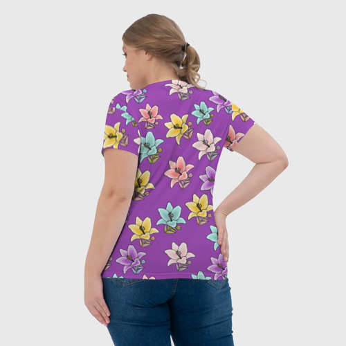 Женская футболка 3D Разноцветные лилии цветы, цвет 3D печать - фото 7