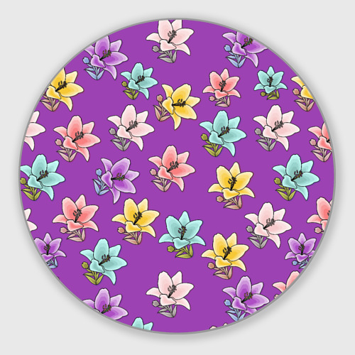 Круглый коврик для мышки Разноцветные лилии цветы