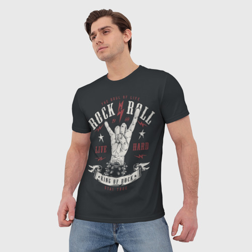 Мужская футболка 3D с принтом Rock and roll - жест козы, фото на моделе #1